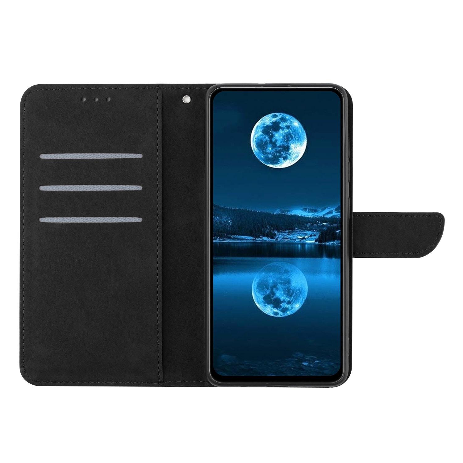 

For Samsung Galaxy A07 Case Skin Touch Lines Imprinted PU Leather Flip Phone Cover Black