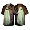 Men's Halloween V-Neck Scrub Top, Short Sleeve with Pockets for or Costume