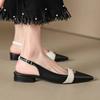 Black French Retro Color Matching Word with Pointed Head Empty Single Shoes Versatile Thick Heel Bag Head Roman Sandals Women
