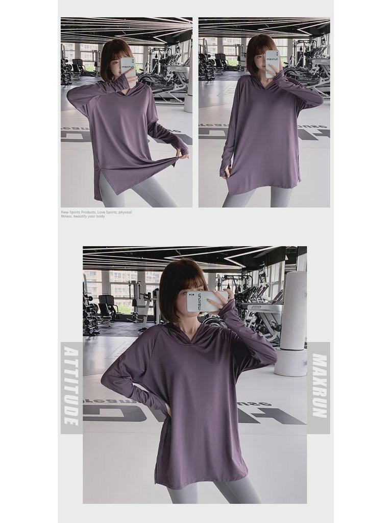 Women's Plus Size Hooded Yoga Sportswear: Slim or Loose Fit T-Shirt for Fitness & Running