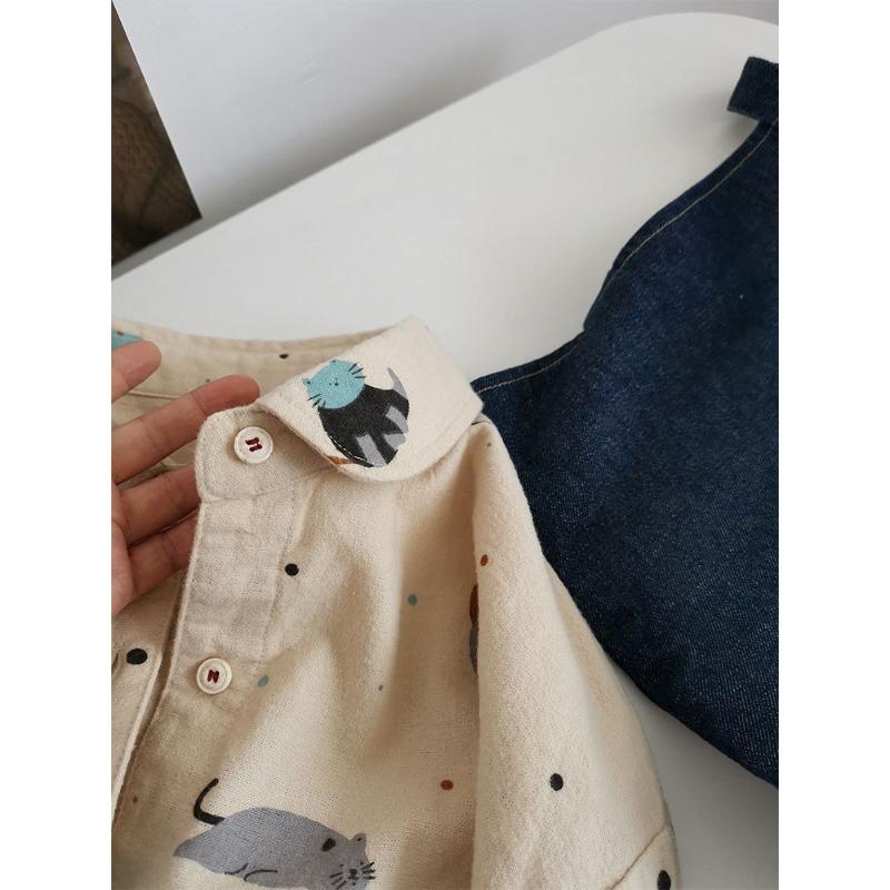 Printed Cat Brushed Cotton Lazy Casual Outer Shirt Women's Loose Casual Layered Autumn Shirt