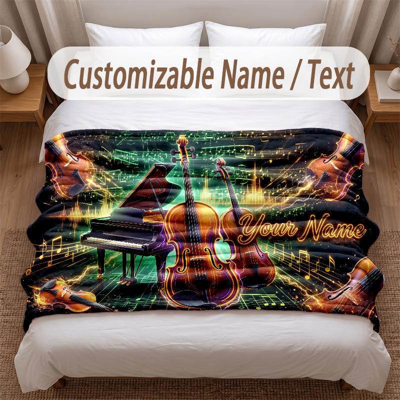 Music General Theme Soft Blanket Personalized Custom Name Text Print Warm Blanket Home Sofa Bedroom Decor