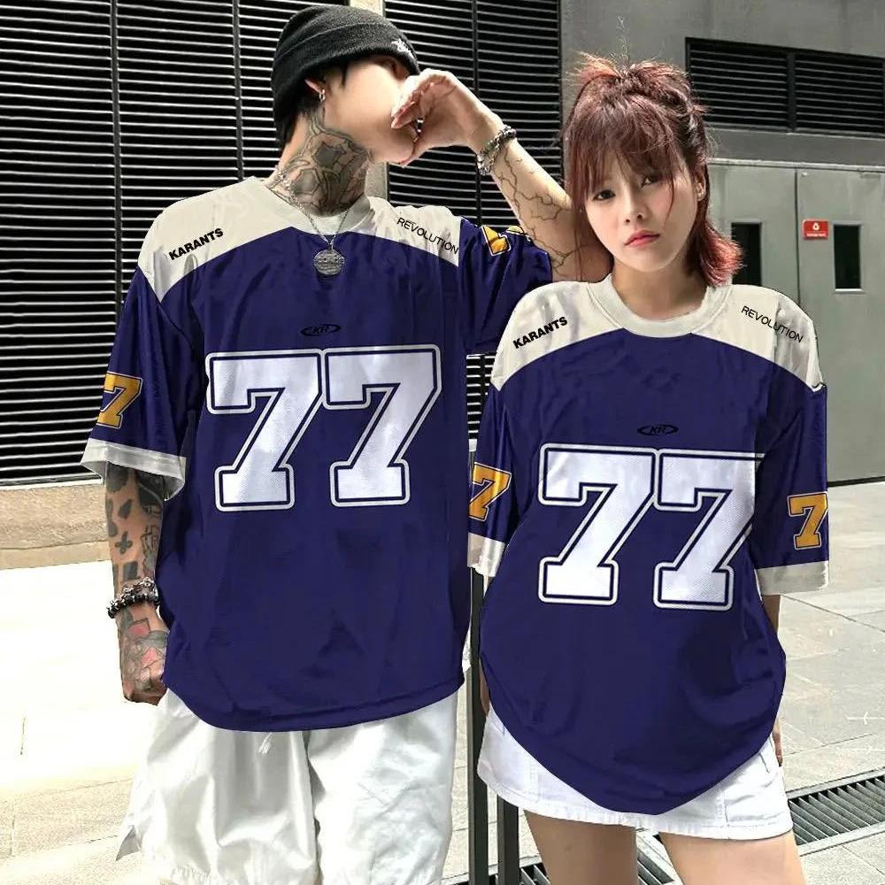Unisex 3D-Druck Rundhals Hip Hop #77 Jersey T-Shirt, Locker Lässig Kurzarm