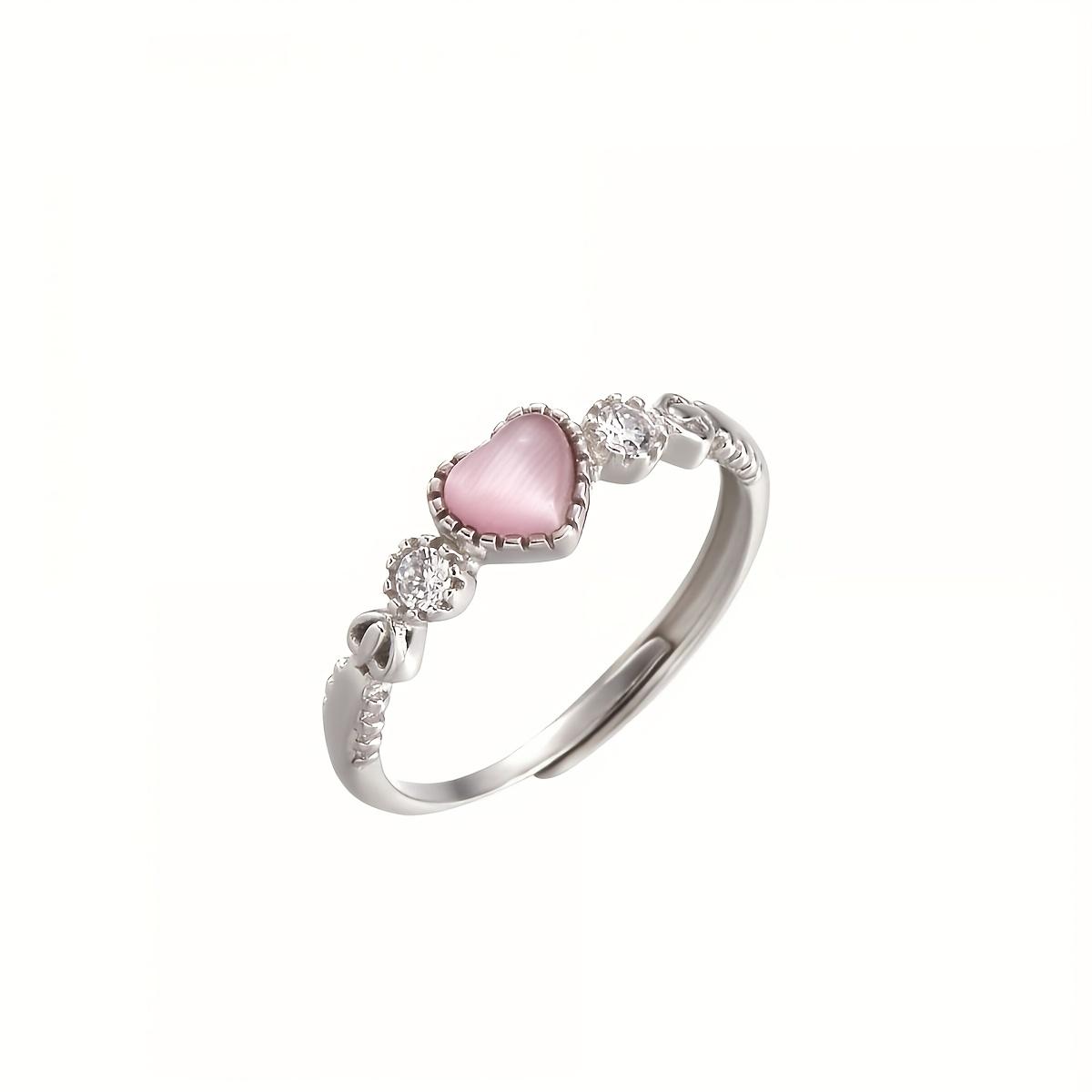 A Pink Heart Synthetic Zirconia Open Ring | Elegant and Lightly Luxurious, Cute and Hypoallergenic, High Quality, Women S Party Jewelry Grace