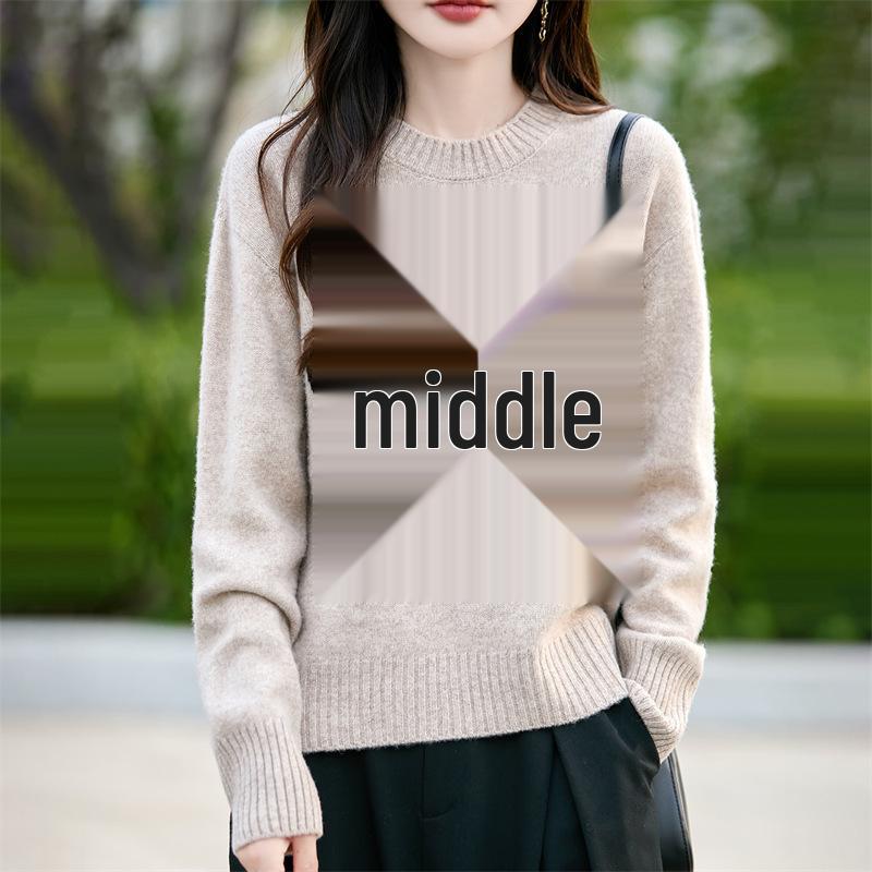 2025 Autumn/Winter Women's Loose Round Neck 100% Wool Knitwear with Mushroom Embroidery and Layered Cashmere Base.