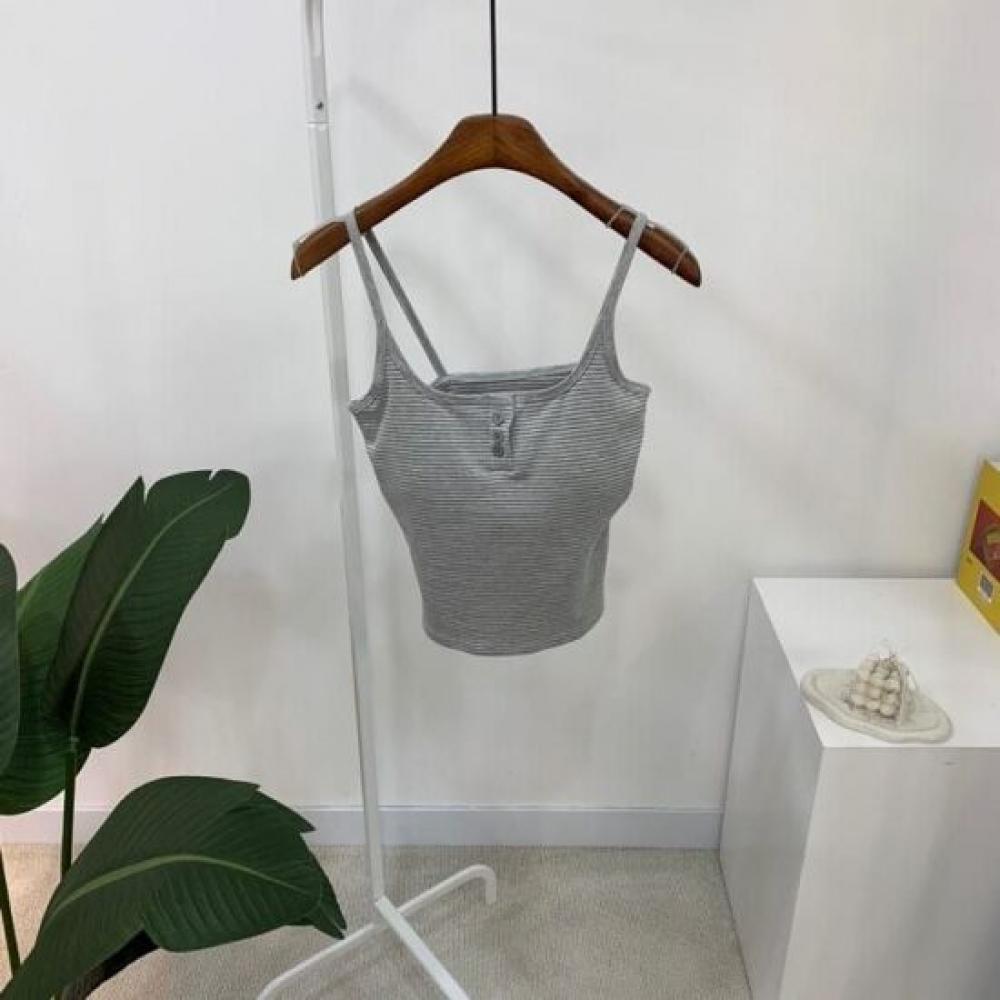 C S In The Room Hoto Stripe Button Strap Tank Top 4Color