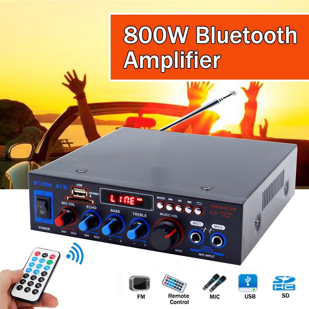 2.0 Channel 220V 800W Black Bluetooth Amplifier with Remote Control Stereo Surround Amplifier