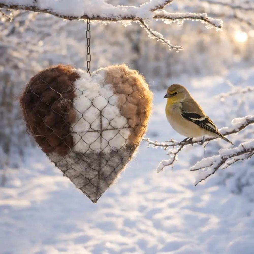 Heart Shape Alpaca Fiber Bird Nesting Heart Handmade Bird Nesting Material Feeder  Garden Art