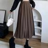 HOUZHOU Dlouhá skládaná sukně Dámské Vintage Korejská Móda Pevný Vysoký pas Midi Sukně do A Školka Elegantní Ležérní Podzim