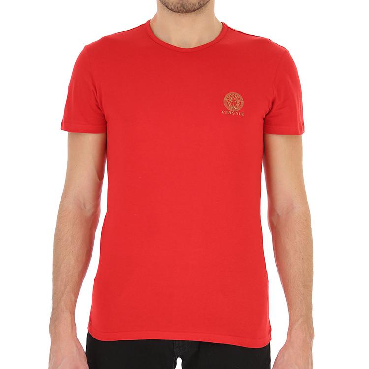 VERSACE T-Shirts Men's Red Crew Neck Moderate Straight Fit AUU01005-A232741-A1203