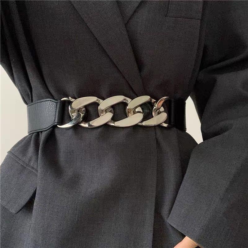

Simple Versatile Elastic Waist Belt With Gold And Silver Smooth Buckle Options Silver Waistband