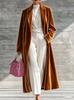 Autunno e Inverno, Popolare Cappotto Lungo in Velluto Dorato da Donna Giacca in Velluto con Revers High-End Sopra il Ginocchio