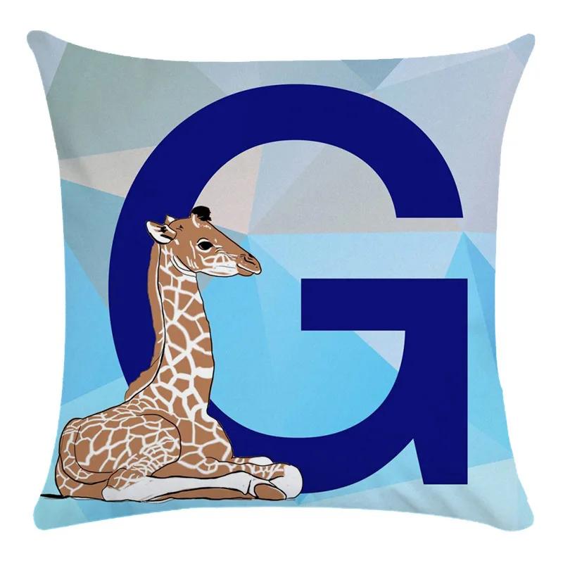 Animal Print Pillowcase Cushion Cover Super Soft Peach Skin  Fashion Blue Letter