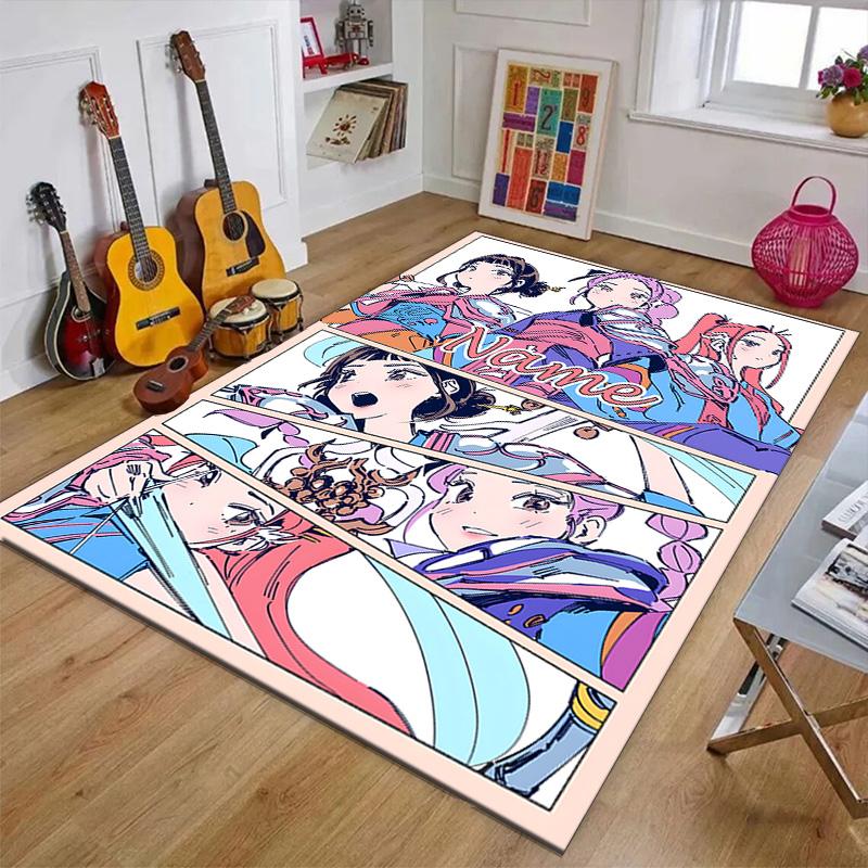 Custom KPop Demon Hunters Mat Personalized Name, Polyester Washable Indoor Entryway Rug, Gift for Christmas, Easter, Thanksgiving Day