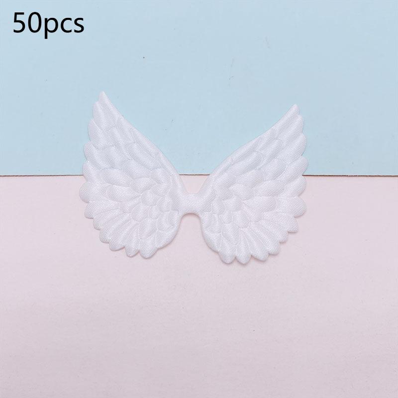 

50 шт. белых атласных нашивок в виде крыльев ангела, 5,99 см, тисненые тканевые аппликации, для DIY поделок и украшения, двусторонний цвет