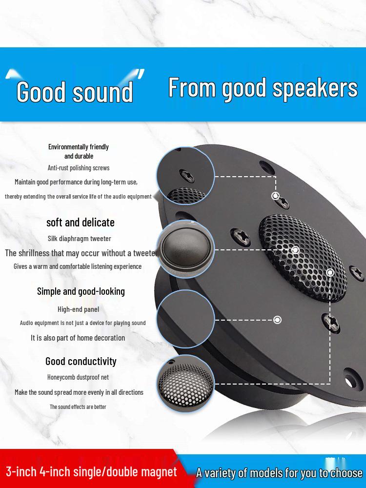 Dual Magnet 3-4" Round Tweeter Bookshelf Speaker, 4-8 Ohm, with Car Card Holder, Ideal for KTV.