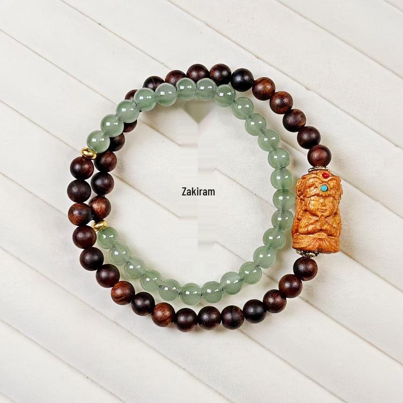 Agarwood & Aventurine Double-Loop Bracelet with Zhakiramu Beads