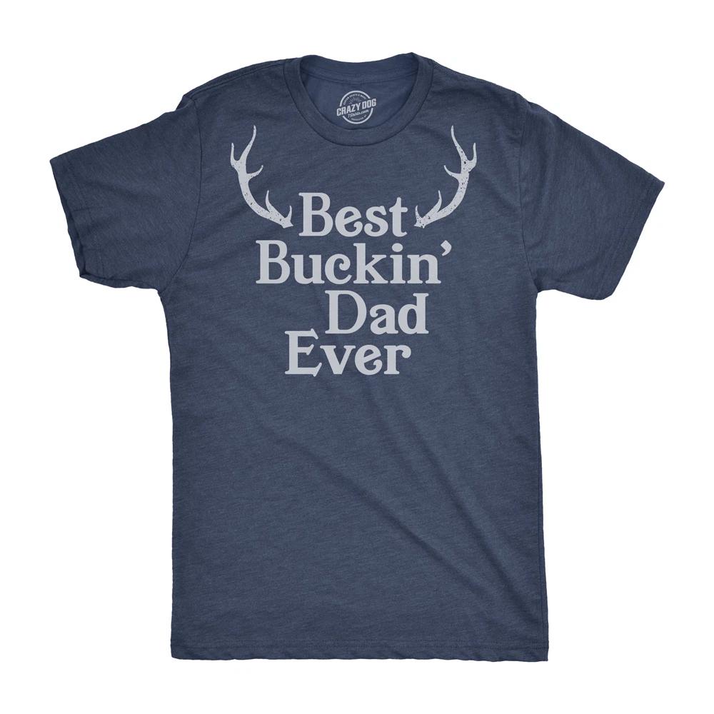 Mens Best Buckin Dad Ever Antlers T shirt Funny Fathers Day Hunting Tee for Guys XXL