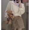 Fall Wear Preppy Polo Neck Hoodie For Women Simple Solid Color Loose And Versatile Short Crop Top