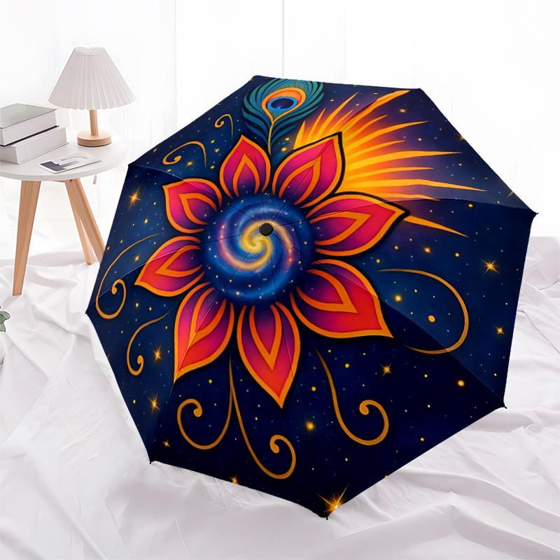 1pc Cosmic Lotus Mandala Automatic Umbrella - Automatic Opening And Closing, Sturdy Iron Frame, Portable Folding Design Yy251018160