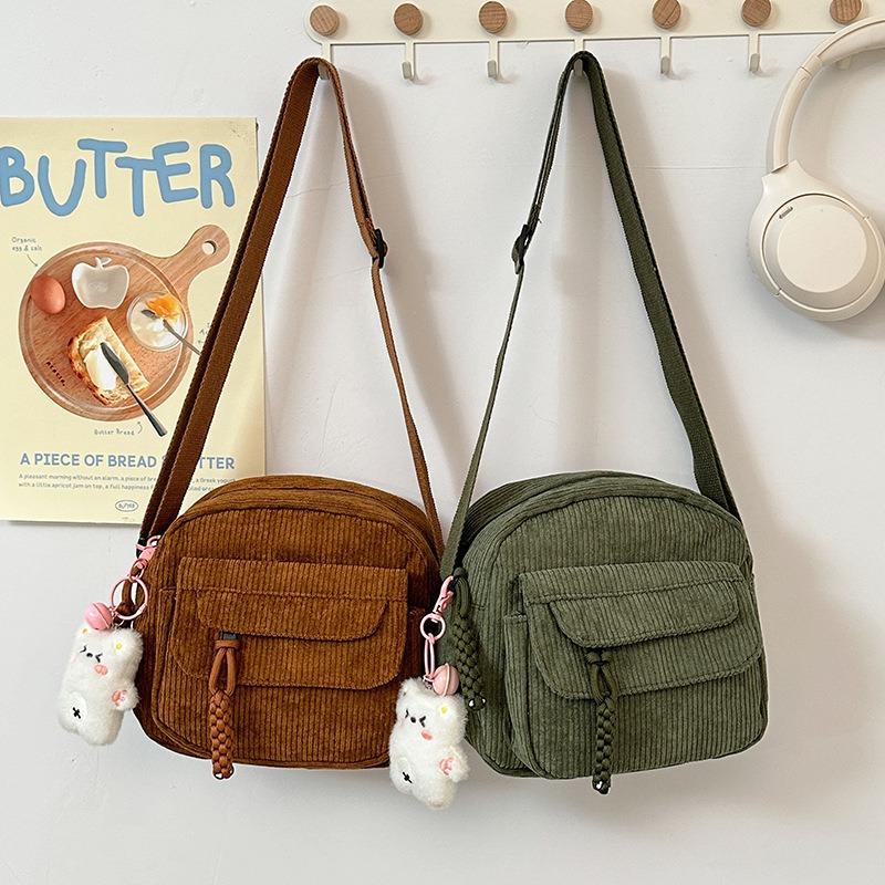 Corduroy spring new fashion solid color women's bag shoulder messenger bag campus fashion bag