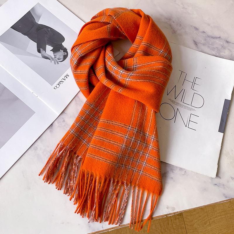 Cool blue pure wool scarf women's winter thickened plaid scarf men's long warm haze blue shawl