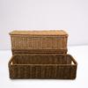 Handwoven Imitation Rattan Wine Basket with Lid Rustic Farmhouse Storage Box for Home Hotel Kitchen Bar Decor Wine Gift Basket