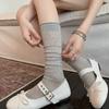 Summer Lightweight Calf-length Socks with Children's Mesh and Dark Patterned Pure Cotton Pile-up Socks, Long Tube Style, Breathable
