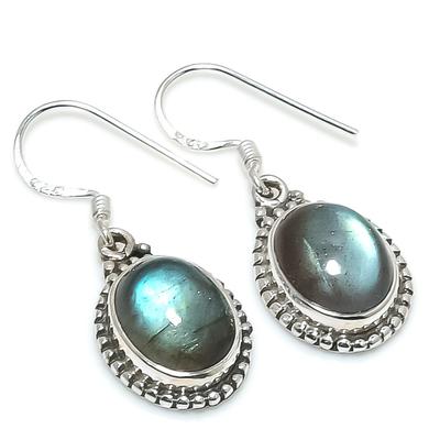 Natürlicher Labradorit Edelstein 925 Massiv Sterlingsilber Geschenk Ohrring 1.25" v1D55