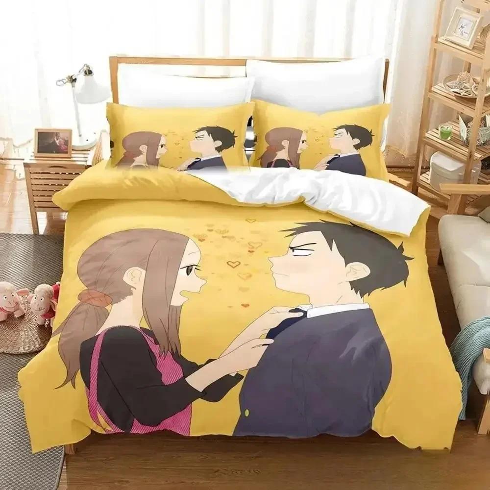 Teasing Master Takagi-San Bedding Set Single Twin Full Queen King Size Bed Set Adult Kid Bedroom Duvet Cover Sets 3D Anime Bed