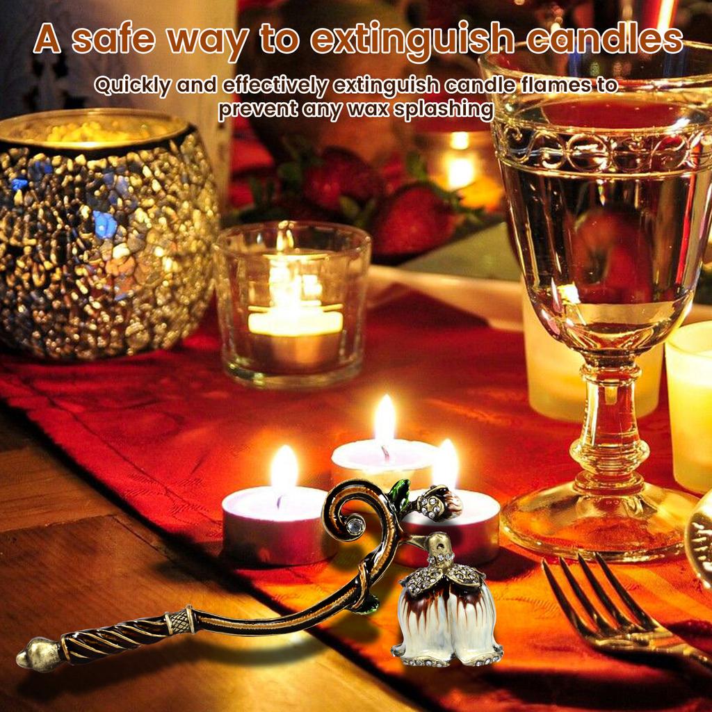 Vintage Floral Candle Snuffer Safe Candle Extinguisher Long Handle Metal Candle Stopper for Putting Out Wick Flame Home Decor