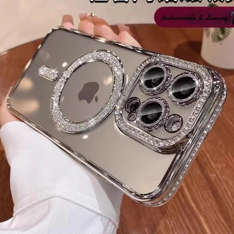 New Bling Glitter Diamond Transparent Magnetic Case For For Iphone 17 Air 16E 16 1 14 Plus 13 11 12 16 17 Pro Max Protector Cover