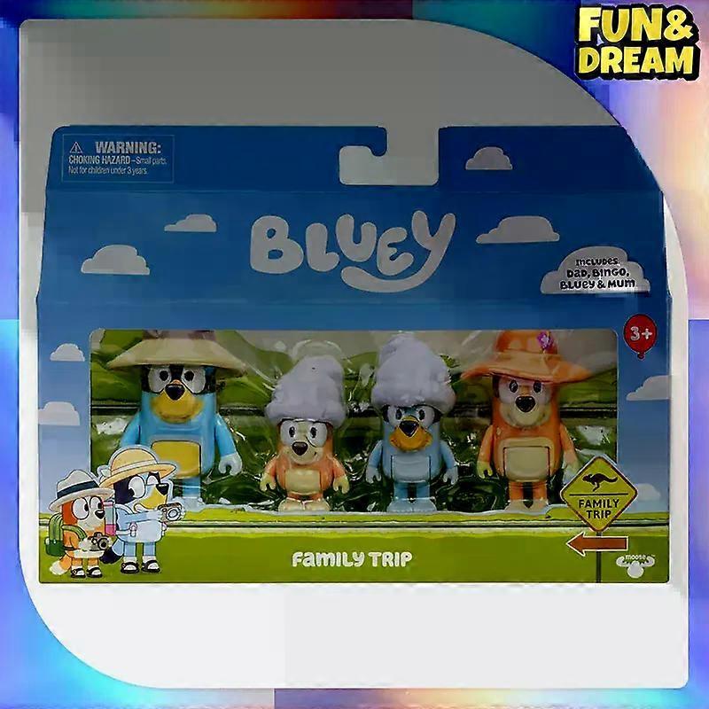 Spot Bluey Family Holiday Figure 4 Pack Family Trip Action Figures Birthday Present Decorative Ornaments On The Tabletop