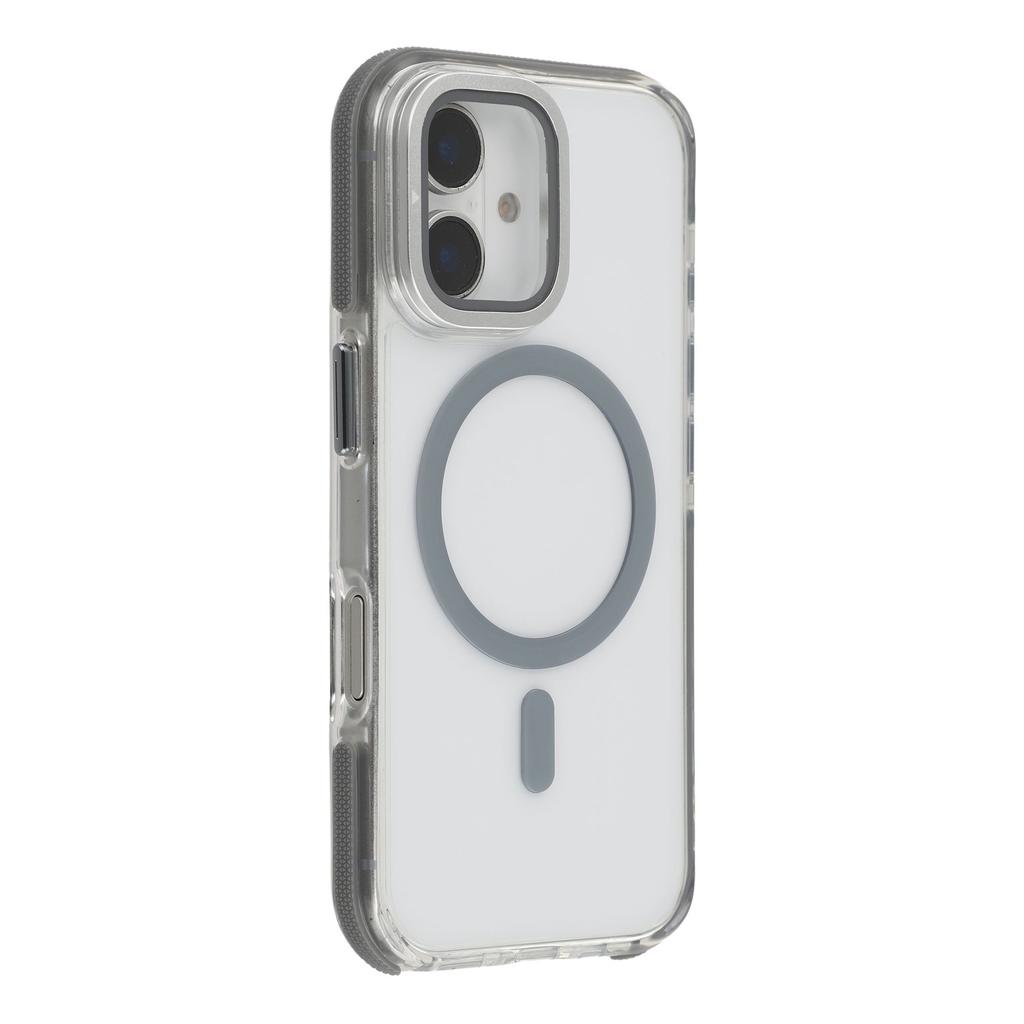 For iPhone 16 Magnetic Case TPU Acrylic Clear Phone Back Cover with Lens Protector Kickstand