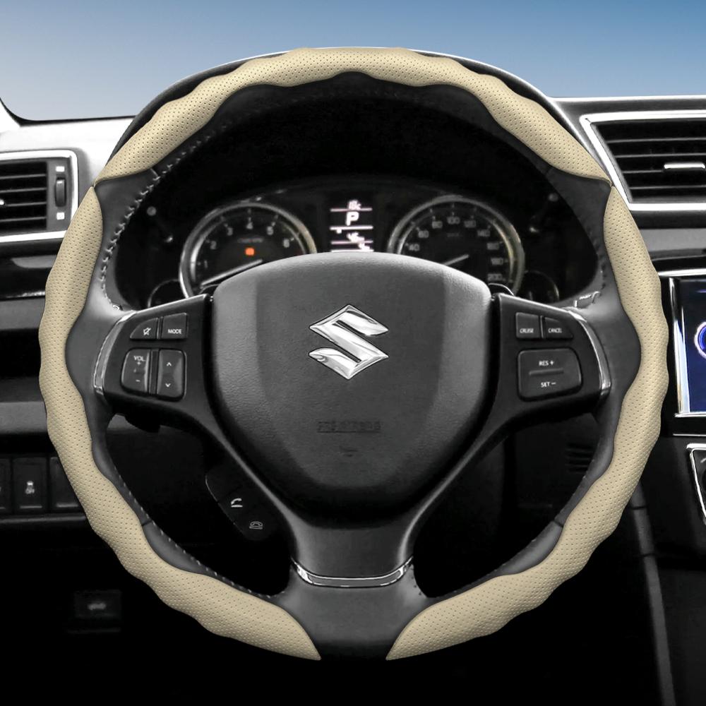 bpzsw1 Suitable for Suzuki Steering Wheel Covers with a Wavy Sports Design, Breathable Leather, Segmented Anti-Slip, for Models