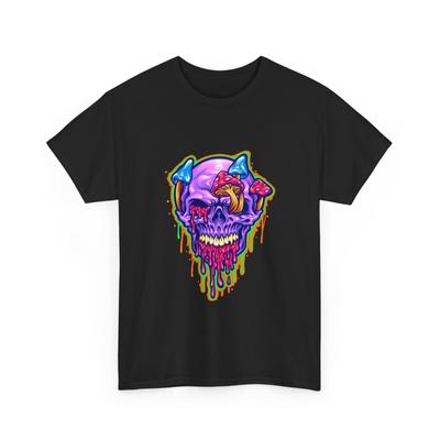 Dripping Neon Skull T-Shirt Psychedelic Mushroom Horror Tee