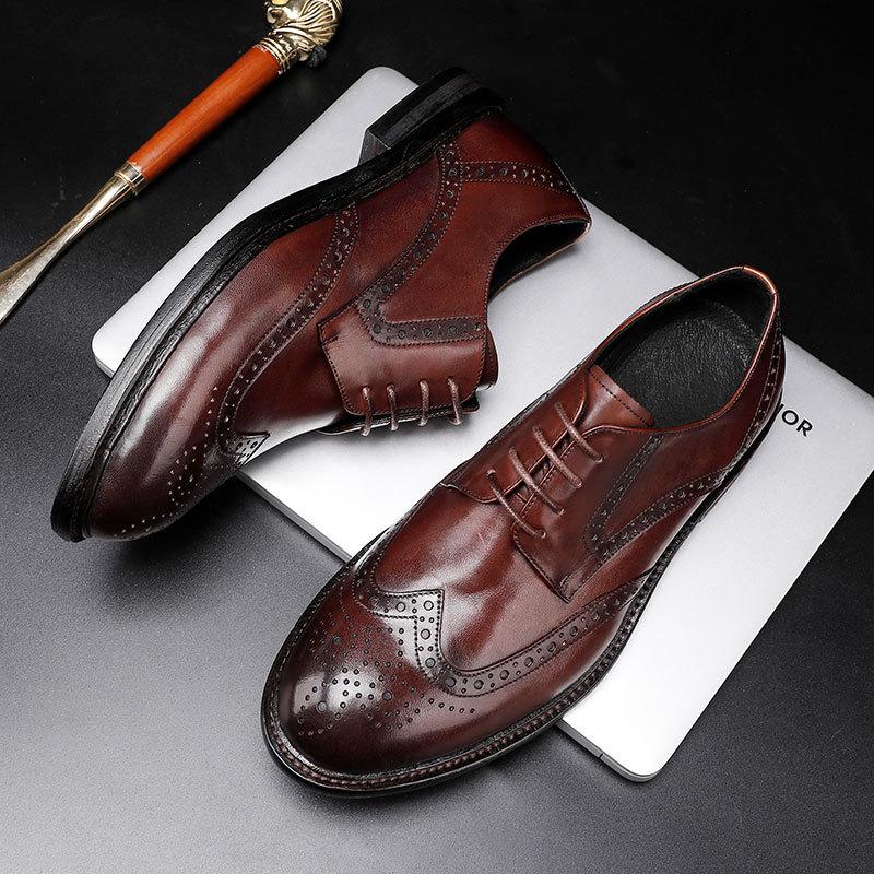 

Британские ретро-туфли Mapi Derby для свадьбы Tide Brock, деловые повседневные кожаные туфли с гравировкой, мужские туфли большого размера Tide 47 темно-коричневого