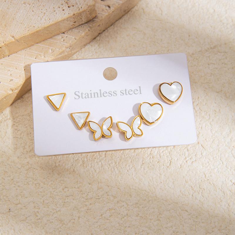 Stainless Steel White Black Shell Heart Star Flower Earrings For Women Simple Temperament Jewelry Gifts Wholesale