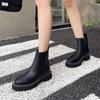 British style women's boots for autumn and winter 2025, new side zipper leather short boots, black versatile thick sole