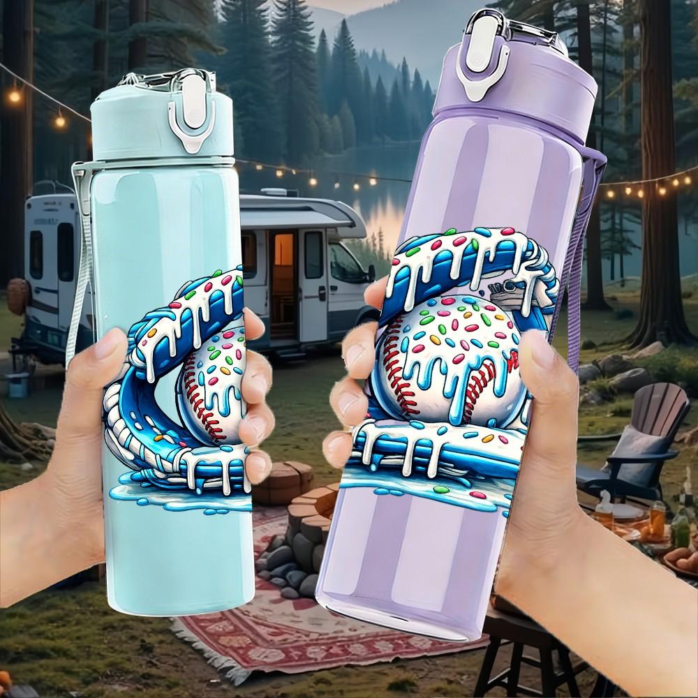 1PC Camouflage Baseball Glove Print 750ml Color Plastic Sports Water Bottle Leakproof Flip Straw Lid Suitable for Sports Office Home Use