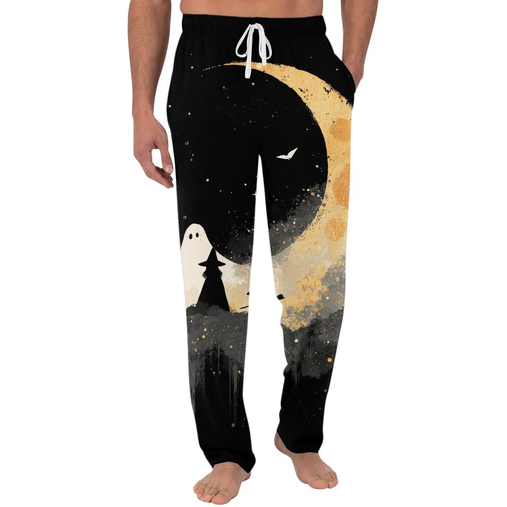 Men's Halloween Printed Drawstring Pocket Lounge Pants Pumpkin Pattern Casual Home Sleepwear Trousers for Men