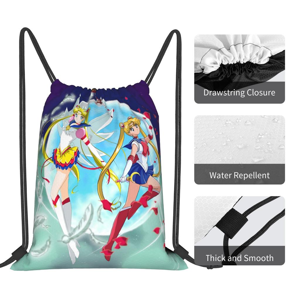 Custom Sailors Anime Moons Drawstring Backpack Sports Gym Bag for Women Men Bishoujo Training Sackpack