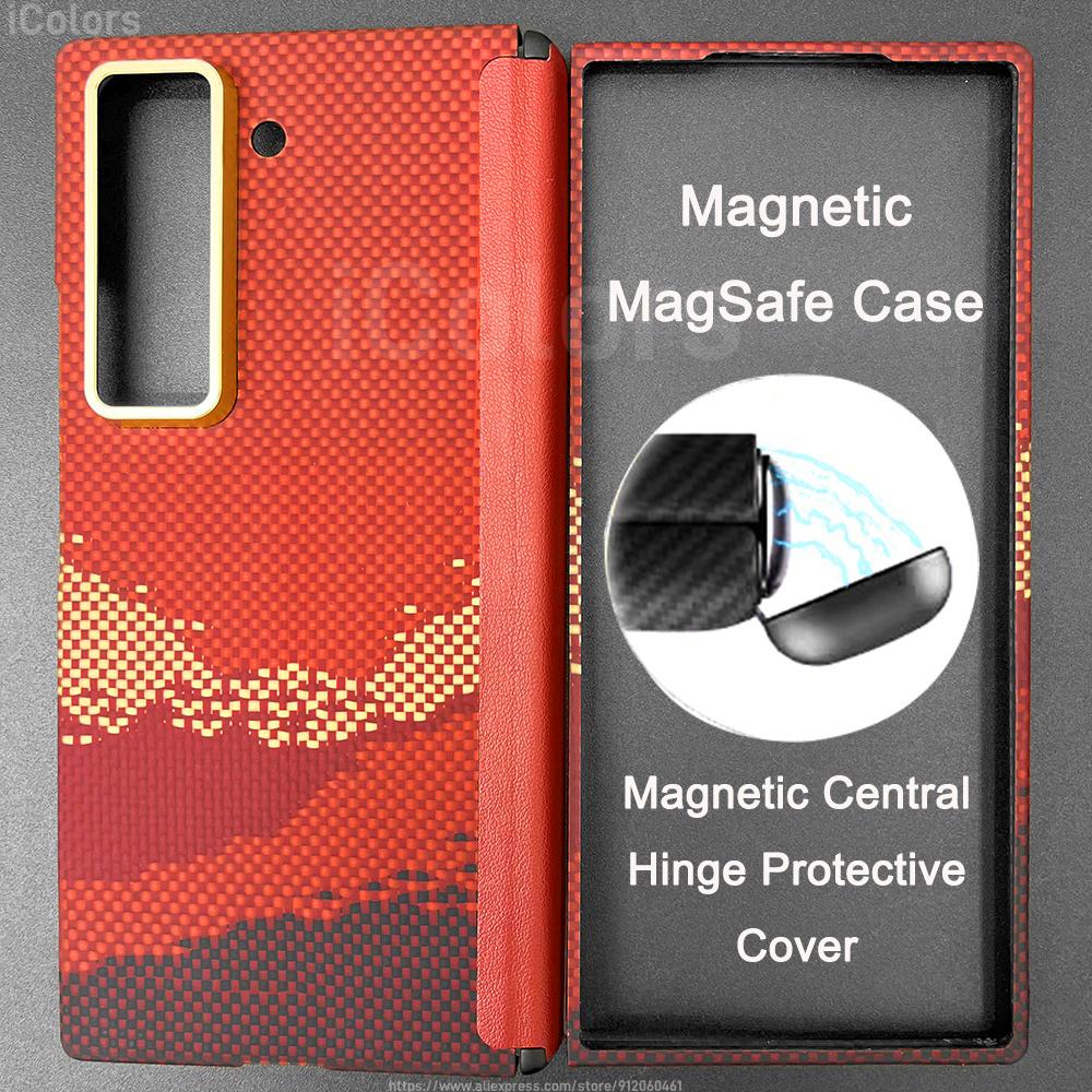 Magsafe Case For Samsung Galaxy Z Fold Special /W25 Central Axis Hinge Magnetic Cover Aramid Carbon Fiber Case Hinge Cover
