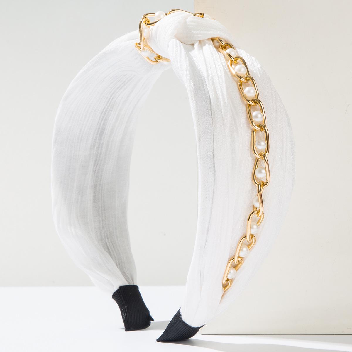 

Elegant Pearl Knotted Metal Chain Headband - Korean Fashion High-End Hair Accessory білий