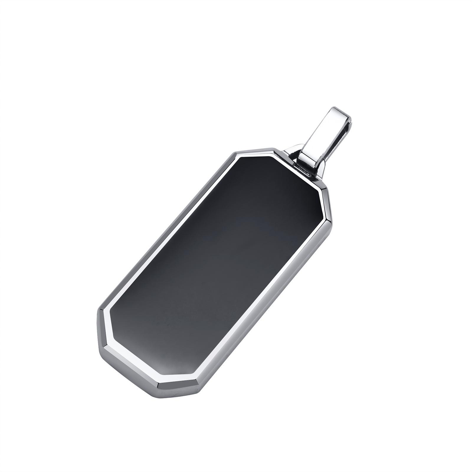 Men s Stainless Steel Geometric Tag Necklace with Enamel Pendant (Engravable) - PN-1858