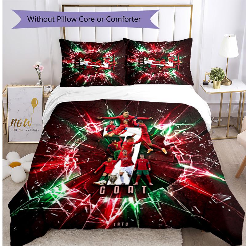 Portugal Football Printed Bedding 3 Piece Set Cozy Breathable Bed Cover Set as Housewarming Holiday Gift