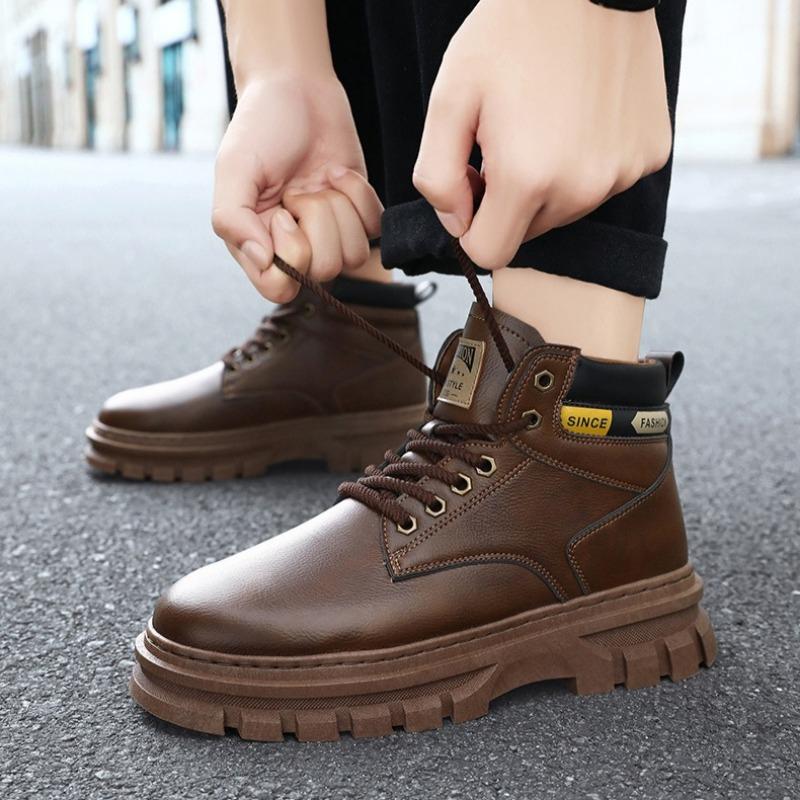 Fashion Vintage Men Platform Ankle Boots Autumn Winter British Chelsea Leather Boots Outdoor Non Slip Warm Casual Work Boot Botas Hombre
