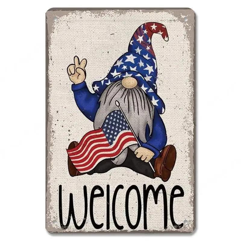 D Flat Metal Sign Vintage Welcome Garden Tin Sign Set Rustic Home Decor Butterfly Flower Watering Can Wall Art