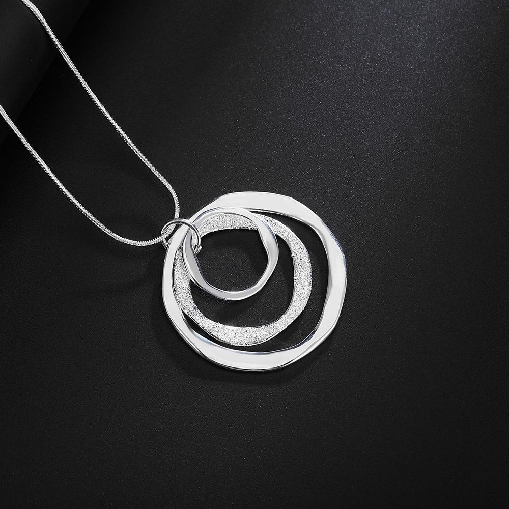 Jinshi Lake 925 Silver Frosted Three-Circle Vintage Necklace