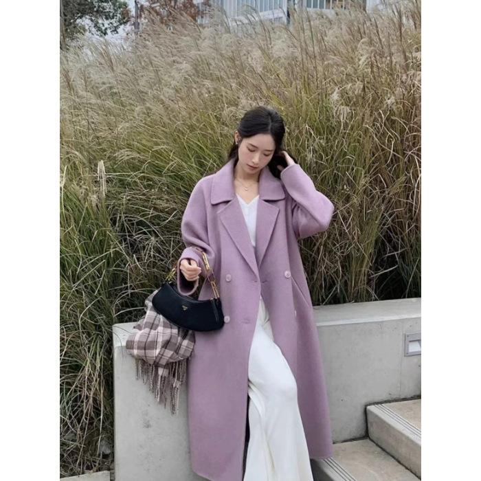 Plus Size Elegant Woolen Coat Women's Autumn Winter Knee-Length Overcoat Korean Style Hepburn Medium Length Outerwear for Women